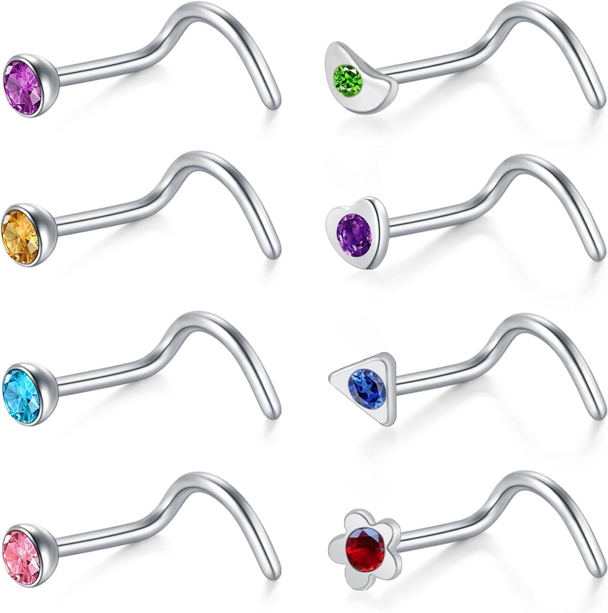 Zilveren neuspiercing, sieraad voor dames en heren, huidvriendelijke roestvrijstalen neuspiercing met CZ en diamant, 20 g