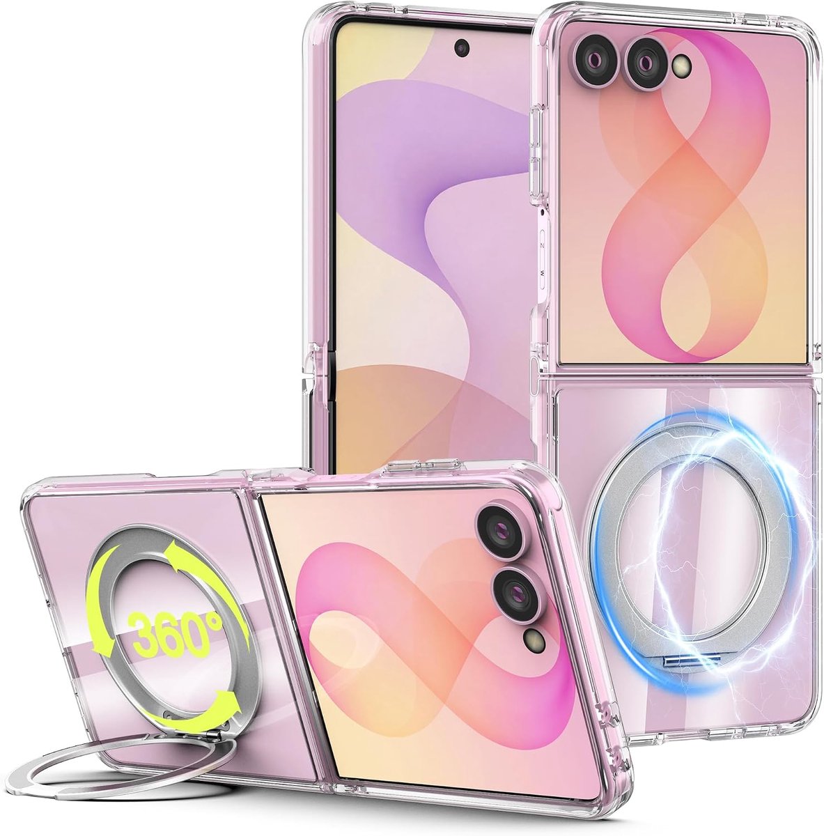 Hoesje voor Samsung Galaxy Z Flip 8, magnetische standaard transparant telefoonhoesje | 360° draaibare ringstandaard, compatibel met Magsafe, TPU-bumper, schokbestendige beschermhoes, transparant