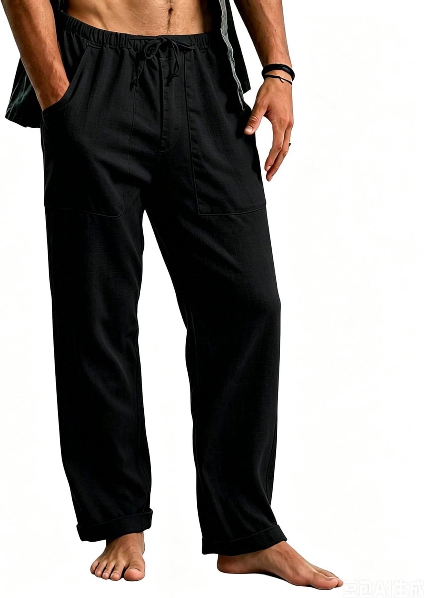 Heren Linnen Broek Licht Zomerbroek met Trekkoord Lange Casual Broek voor Strand Vakantie Dagelijks Gebruik