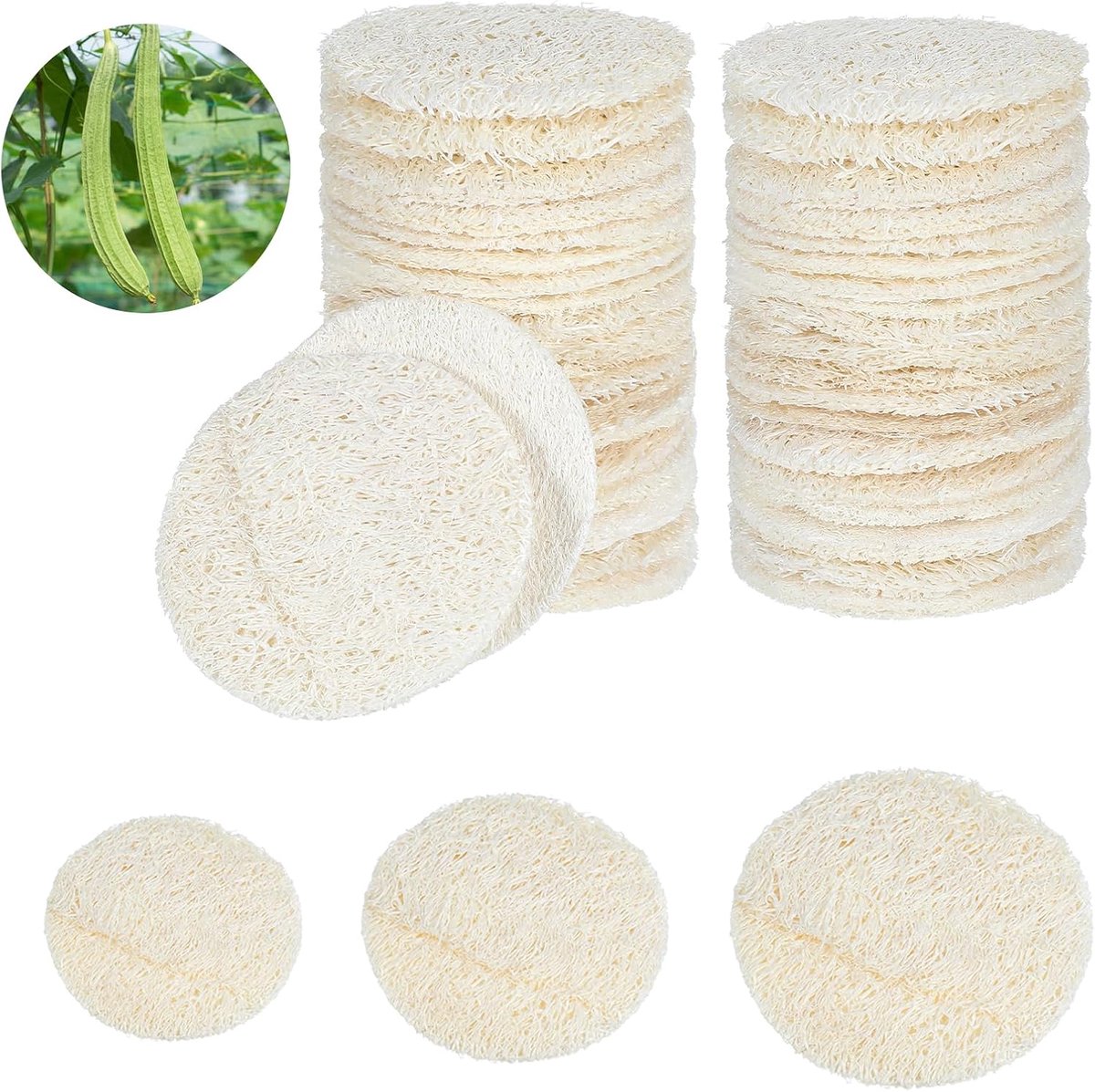 30 stuks loofa-spons, 3 maten, peelingspons voor gezicht en lichaam, loofa-sponzen voor gezichtsreiniging, gezichtscrub pad, lichaamsverzorging voor badkamer, spa, douche