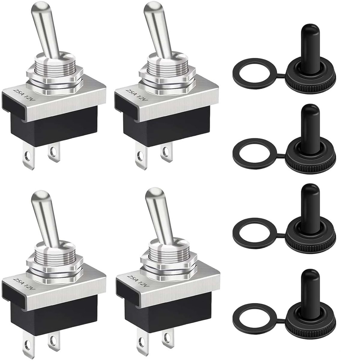 Tuimelschakelaars SPST aan/uit 2 aansluitstift KN3D-101 schakelaar 12V DC 25A metalen tuimelschakelaar met waterdichte dop