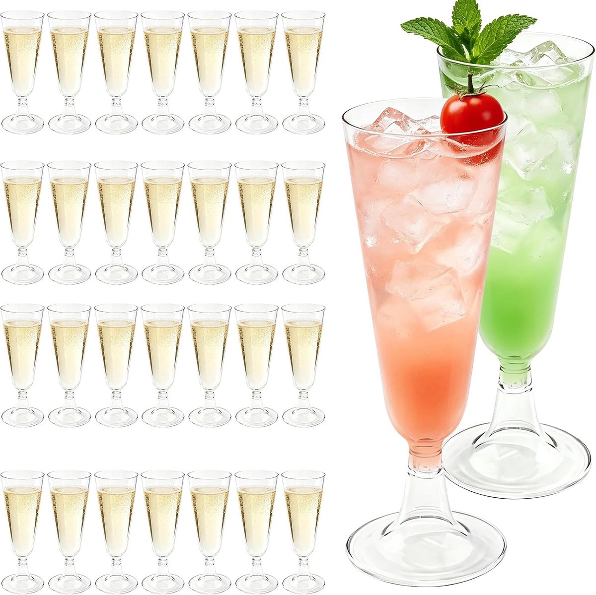 Champagneglazen, 150 ML Herbruikbare Plastic Champagneflûtes, Transparante Stapelbare Kunststof Cocktailglazen voor Feestjes, Bruiloften, Verjaardagen Picknicks