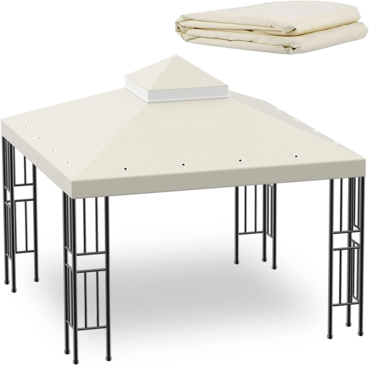 Vervangende luifel voor tuinhuisje, dubbele gelaagde luifel, bovenhoes voor terras, tuin, buiten, barbecue, dakbedekking, grillonderdak (beige)