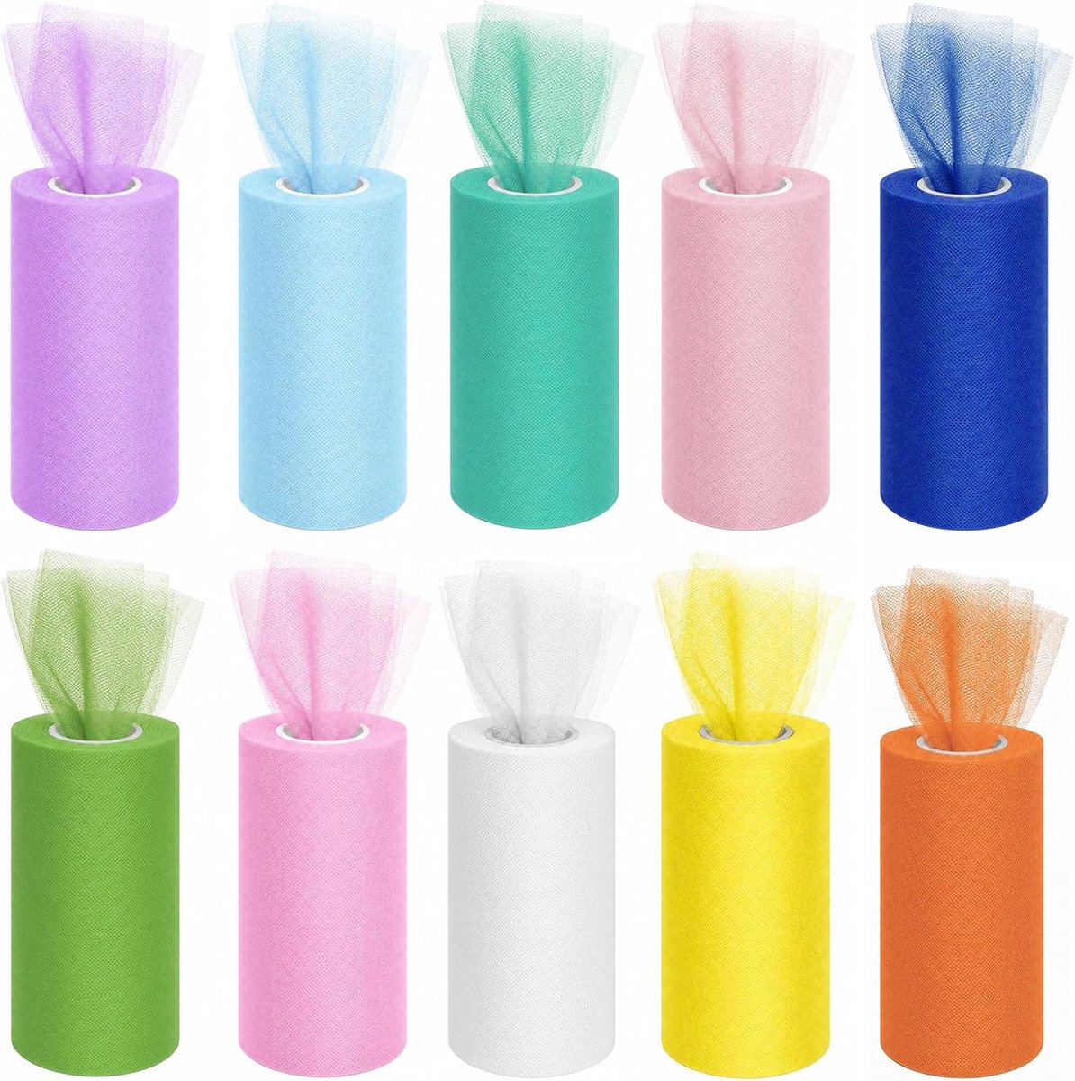 Stof, set van 10 rollen, 15 cm x 25 cm, tule lint, organza, stof, regenboogkleuren, tule, lint, decoratielint voor tafelrok, bruiloft, verjaardag, tutu, geschenkverpakking, doe-het-zelf handwerk