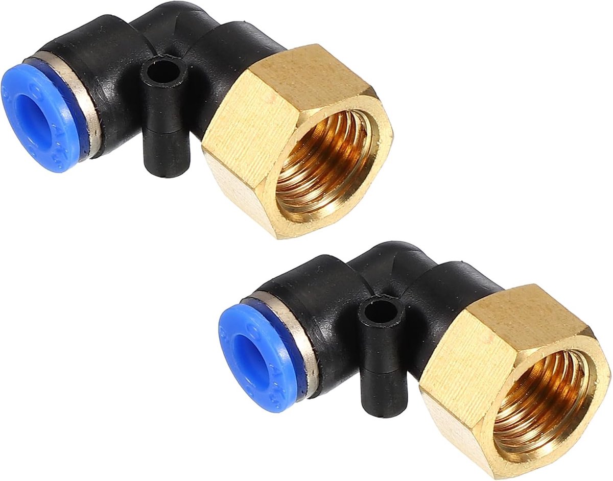 1/4 "Push to Connect Fitting, 2 Pack PT binnendraad 90 graden aansluiten 6 mm buizenelleboog en rechte combinatie luchtbuisfitting pneumatische snelkoppelingsadapter, blauw
