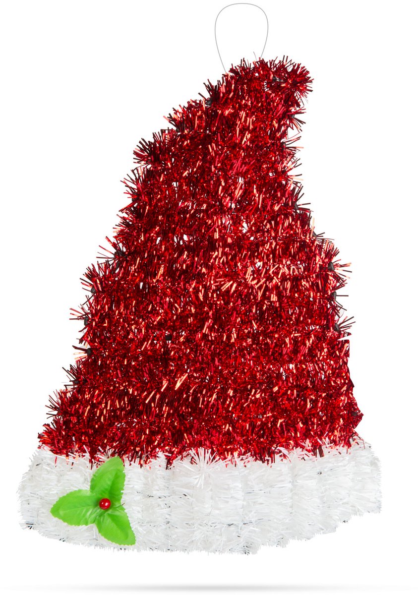 Kerstmuts decoratie - rood / wit - glitter - 34 x 26 cm 1 Stuks [58278A]