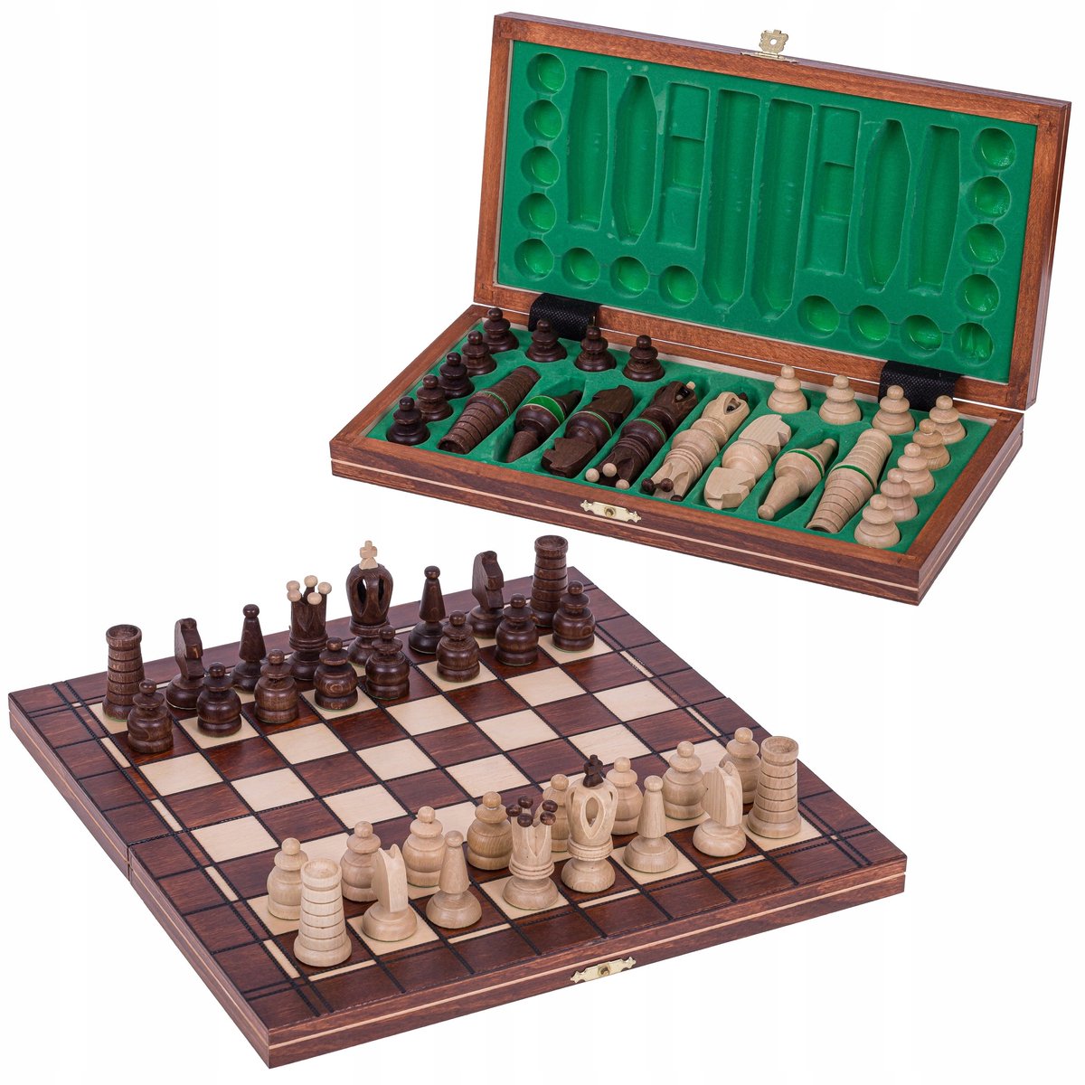 Houten Konings schaakspel Reisformaat - 31 x 31 cm, Met Inleg