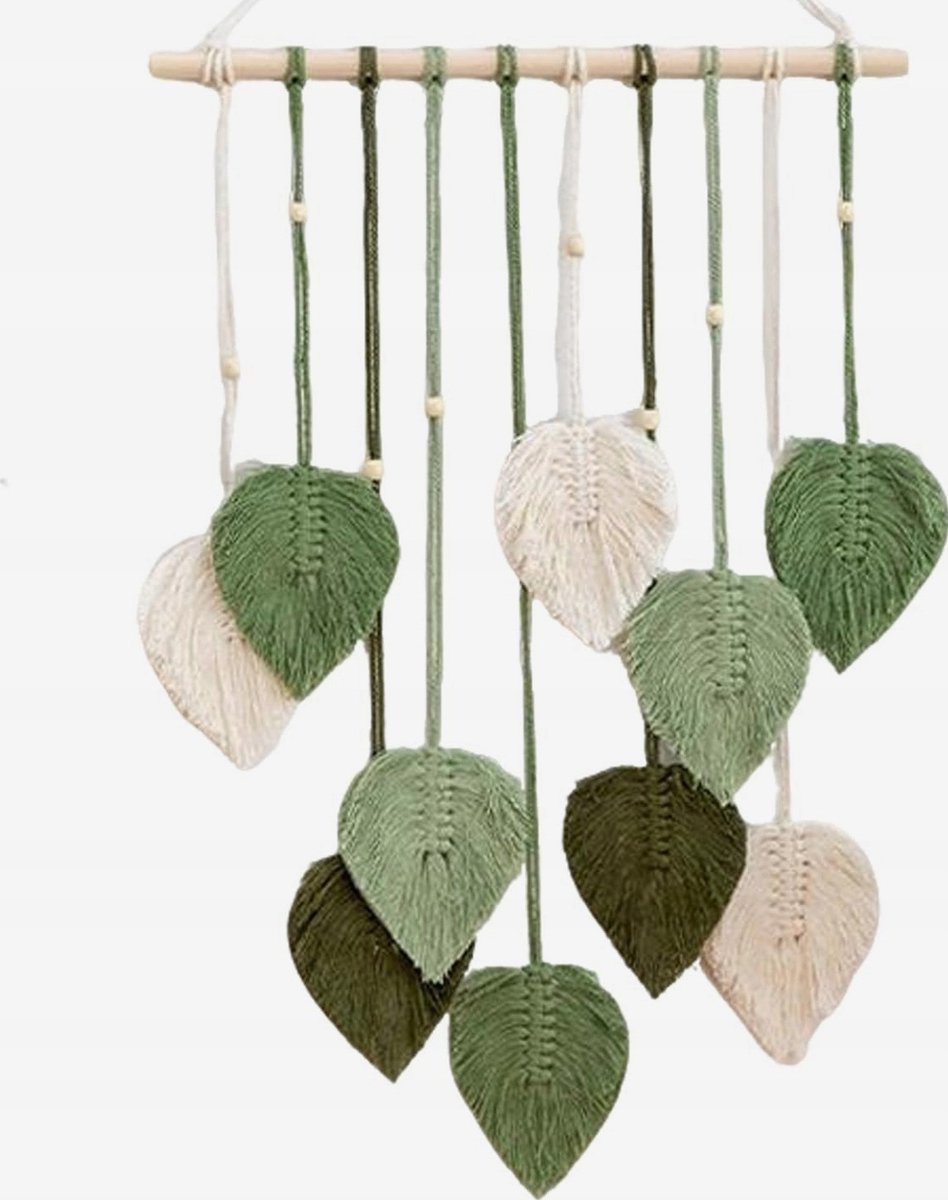 Grote Boho Macramé Wanddecoratie 70x40cm Katoen met Bladeren