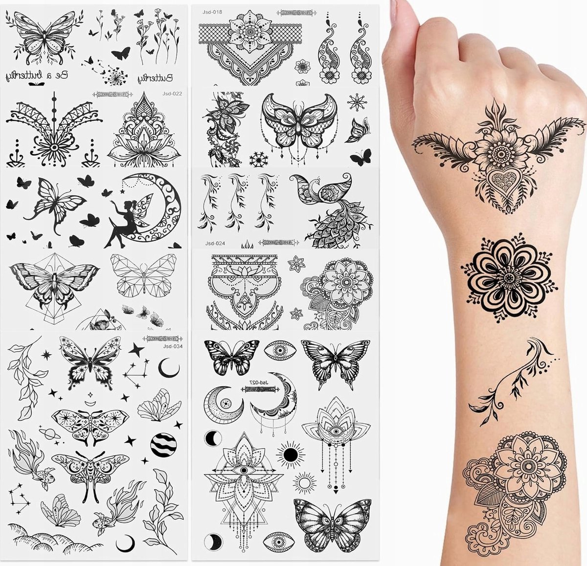 10 Vel Tattoos Zwart Mandala Bloem Waterdicht Tijdelijk