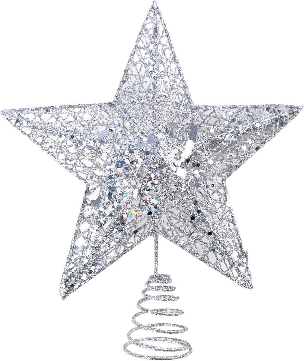 Kerstboomtopper Ster 20 x 25 cm - Verlichte metalen ster - Glitterafwerking - Creëer een feestelijke sfeer - ShopVlot