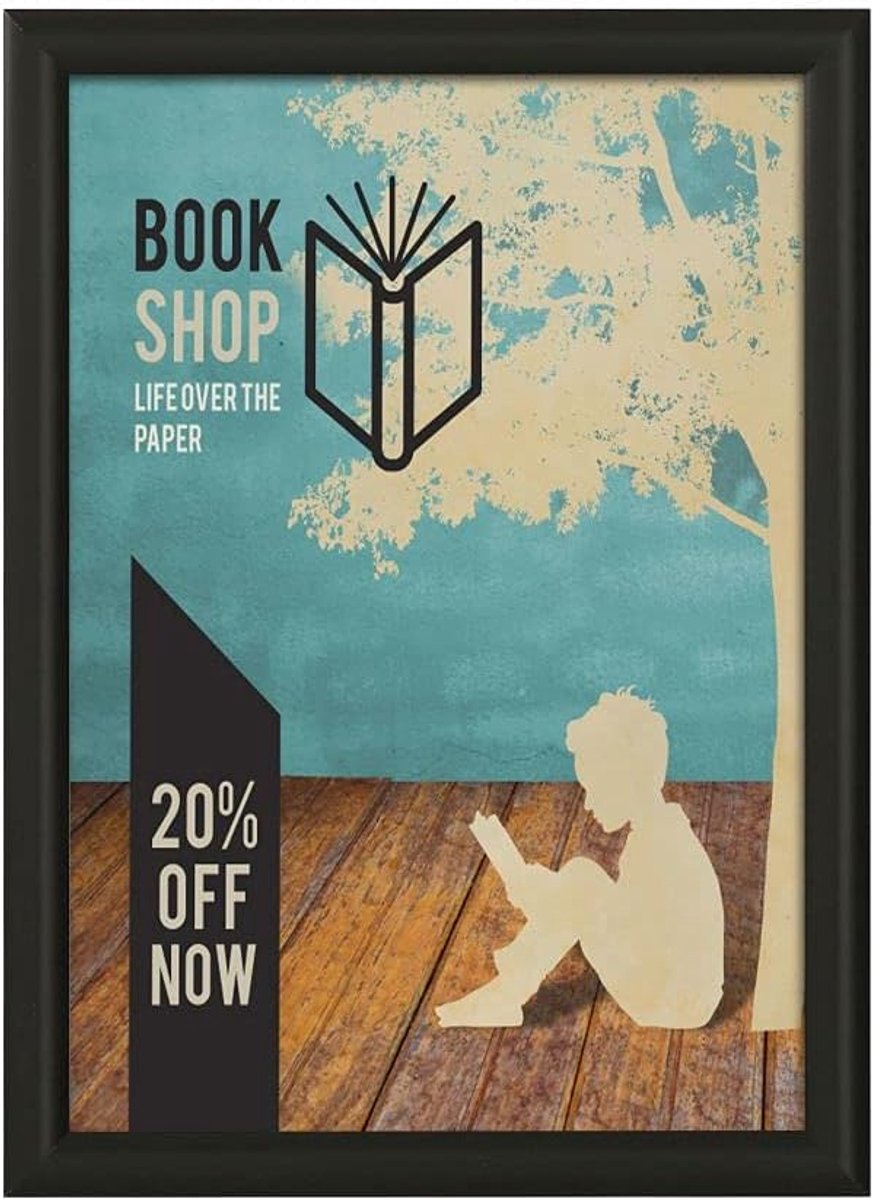 Vouwframe A3 - Aluminium 25 mm - Mat zwart - Inclusief wandmontage - ShopVlot