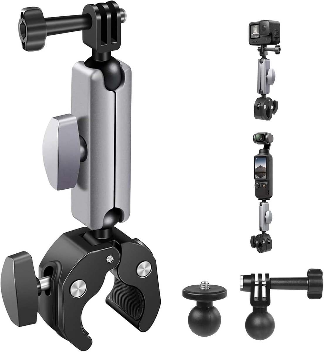 Motorfietshouder voor GoPro - CNC-gefreesd aluminium - 360° draaibare kop - ideaal voor actiecamera's - ShopVlot