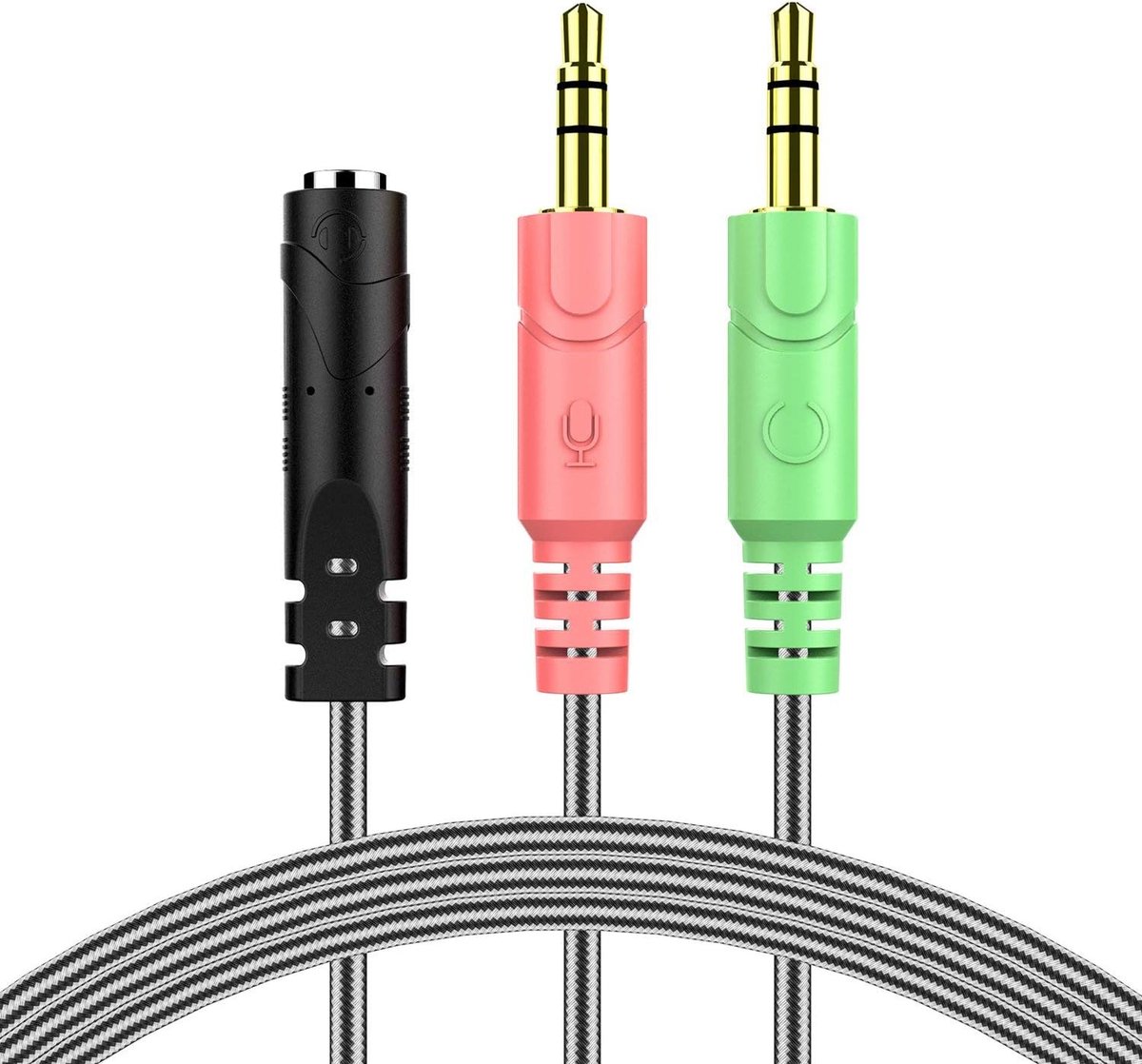 Audio jack adapter 3.5mm - 1x 4-pins naar 2x 3-pins - zwart - deel audio en microfoon - ShopVlot
