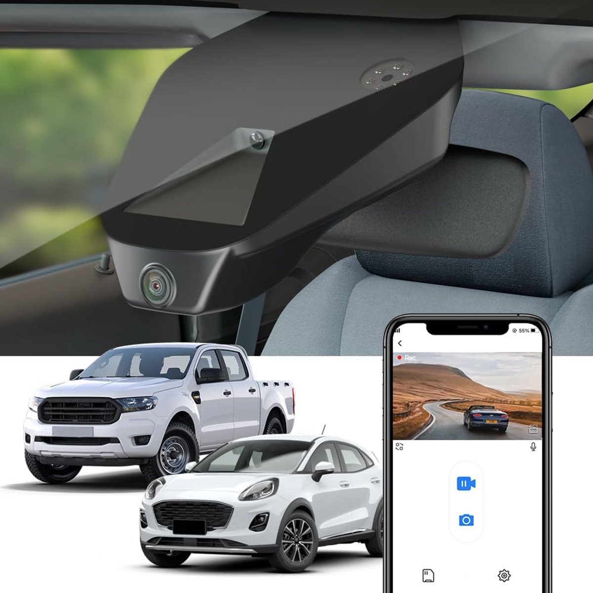 Dashcam 4K Ford Ranger 2019-2023 - OEM Car Camera - UHD 2160P Video - Eenvoudig te installeren - ShopVlot