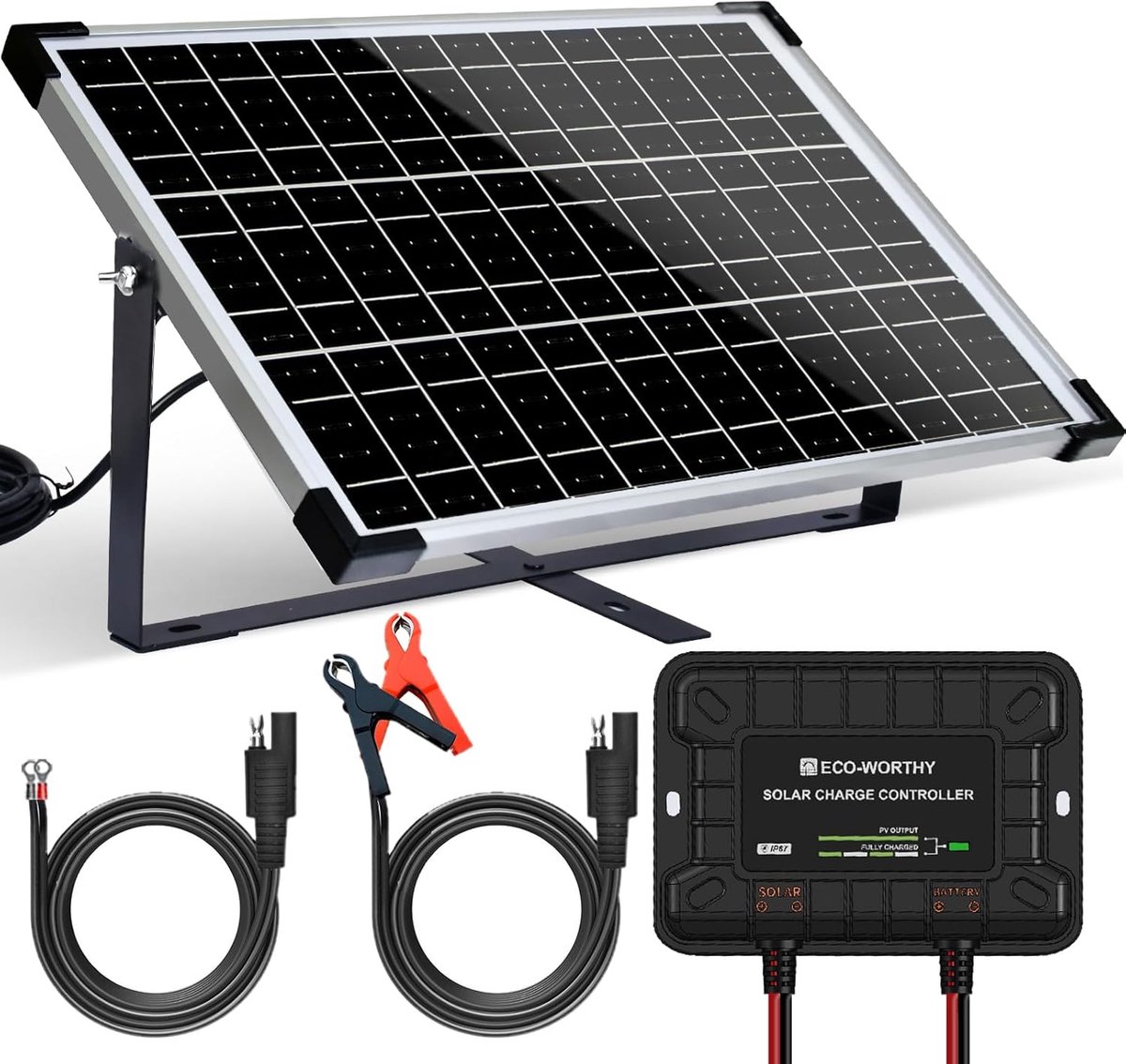 Zonnepaneel set 25W 12V - Mono panel - Inclusief montagebeugel - Ideaal voor onderhoud accu's - ShopVlot