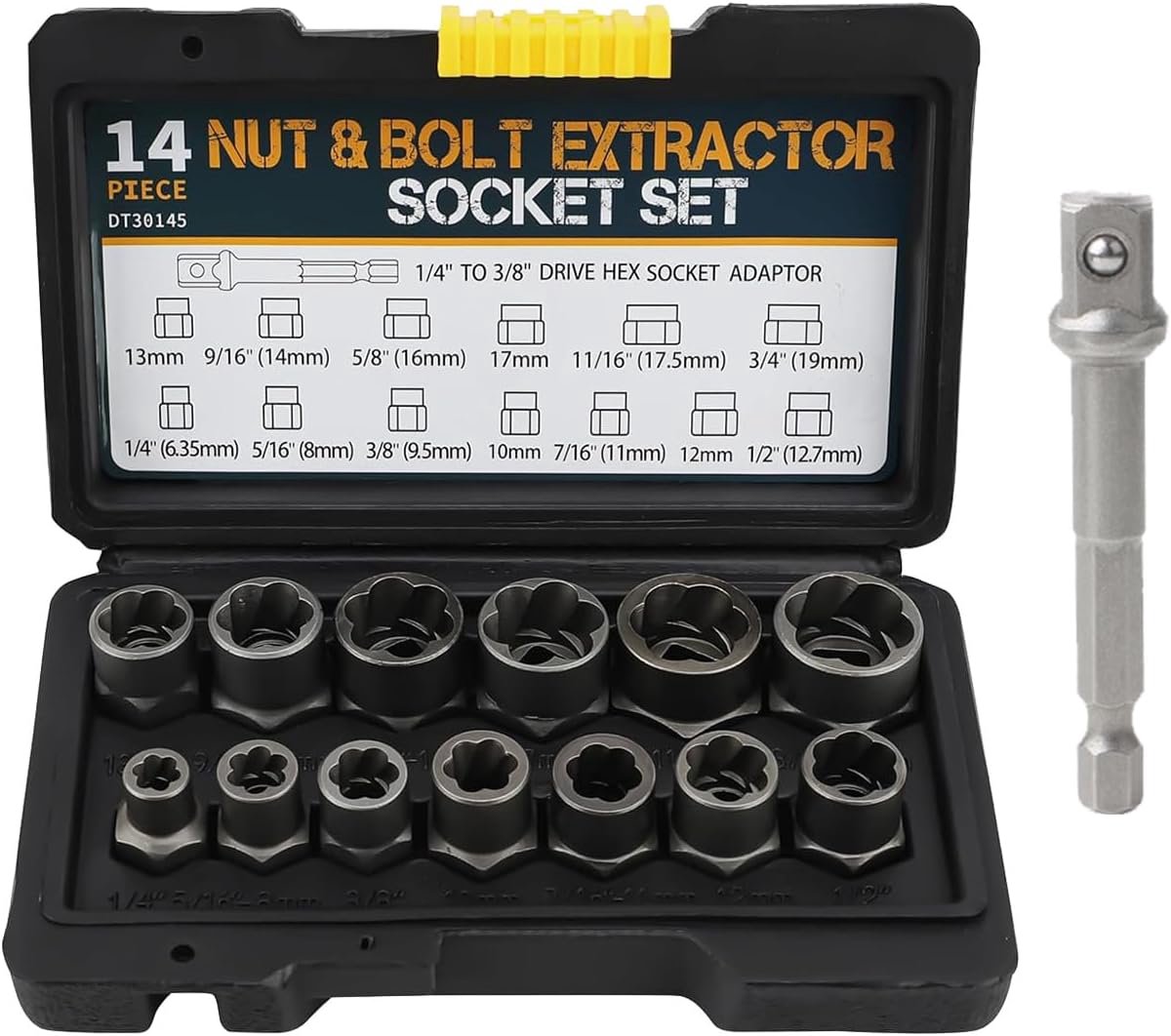 Speciale Steeksleutelset 14-delig - Met Hex Adapter - Voor het Verwijderen van Beschadigde Schroeven en Moeren - ShopVlot
