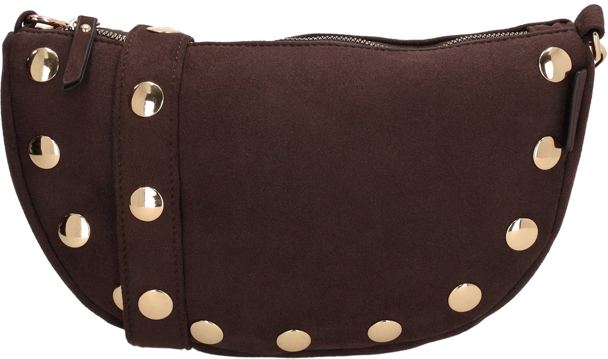 Zebra Trends Lilou Crossbodytas - Faux Suède - Damestas - Schoudertas - Goudkleurige Studs - Verstelbare Schouderband - Donkerbruin