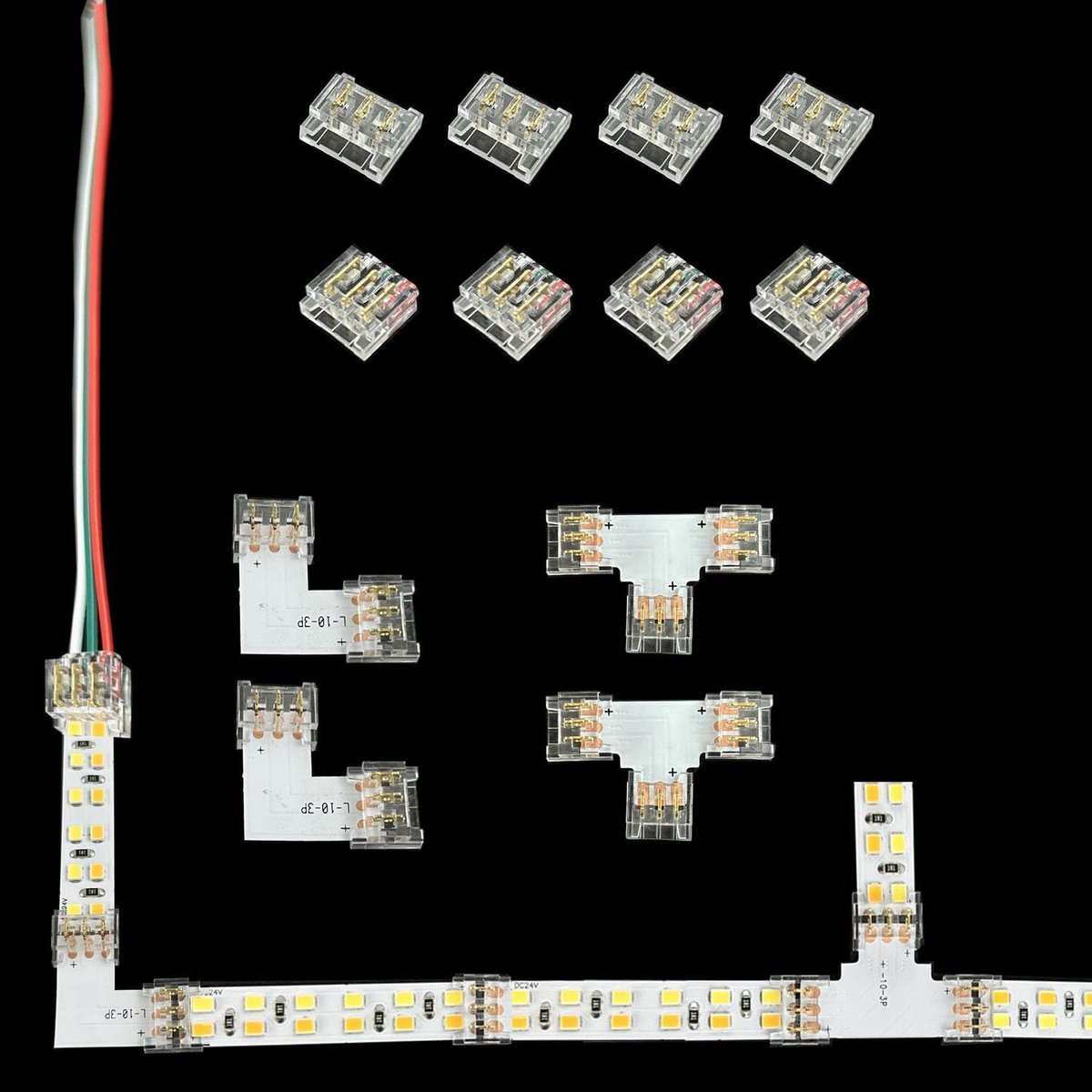 SMD 3pin 10mm connector kit - 4x strip-connectoren - 4x draad-connectoren - eenvoudige installatie - ShopVlot