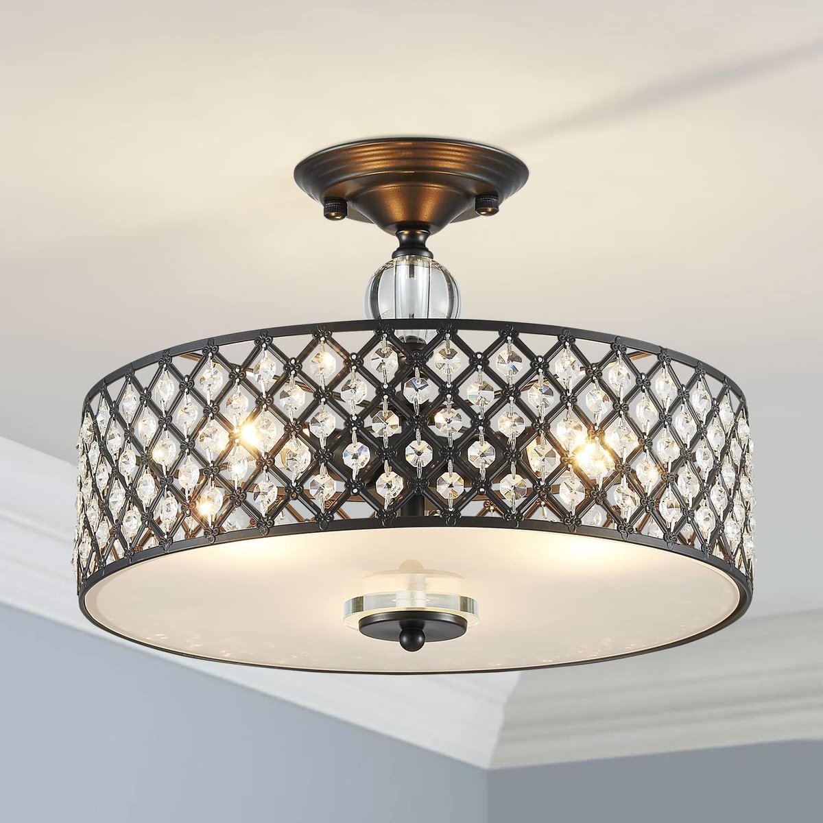 Plafondlamp Kroonluchter 40cm - Goud Metaal - Kristallen Decoratie - Verhoogt de Sfeer - ShopVlot