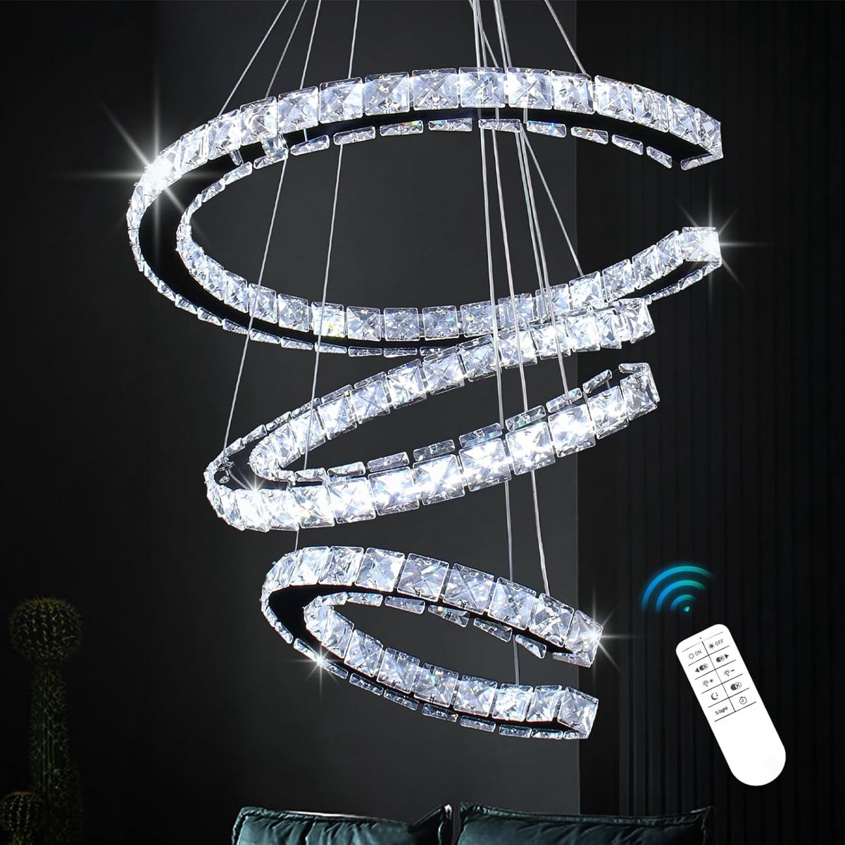 Chandelier Dimbaar 3 Ringen - Kristal met Afstandsbediening - Verstelbare LED Verlichting - ShopVlot