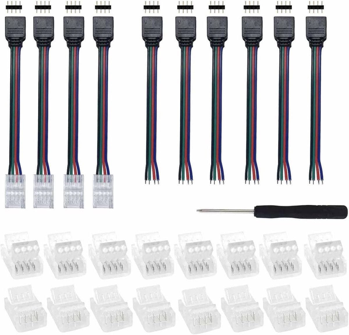 LED Strip Connector 4 Pin 10mm - Soldervrije Verbinding - 16 Stuks Inclusief Jumpers - Geschikt voor RGB Strips - ShopVlot
