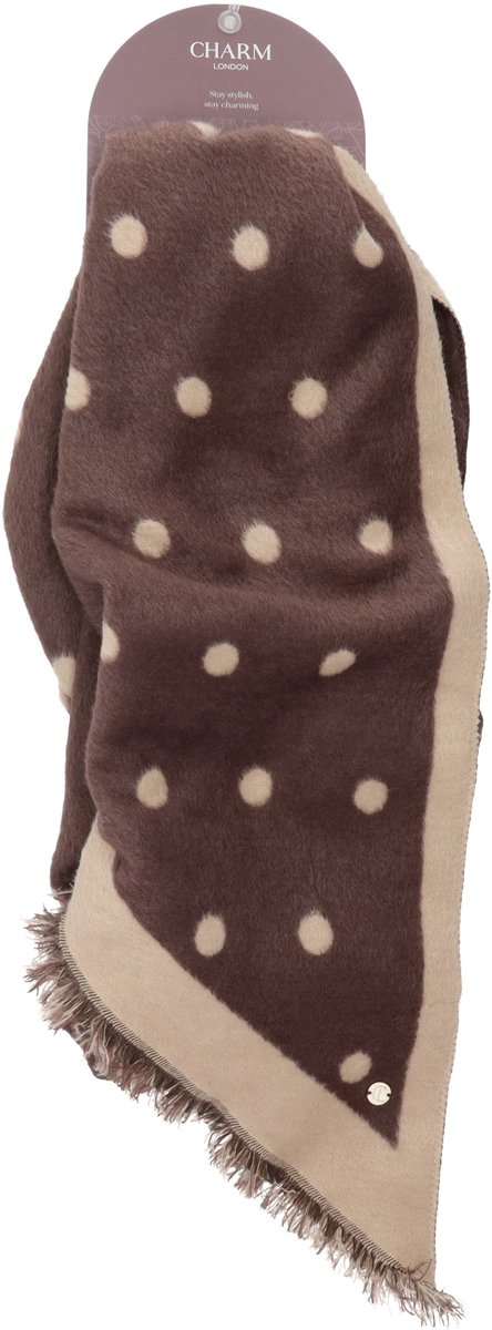 Charm London Winter Must Haves Sjaal - Onesize - Bruin - Beige Stippen - Puntvormige Uiteindes - Warme Wintersjaal - Dames - Donkerbruin