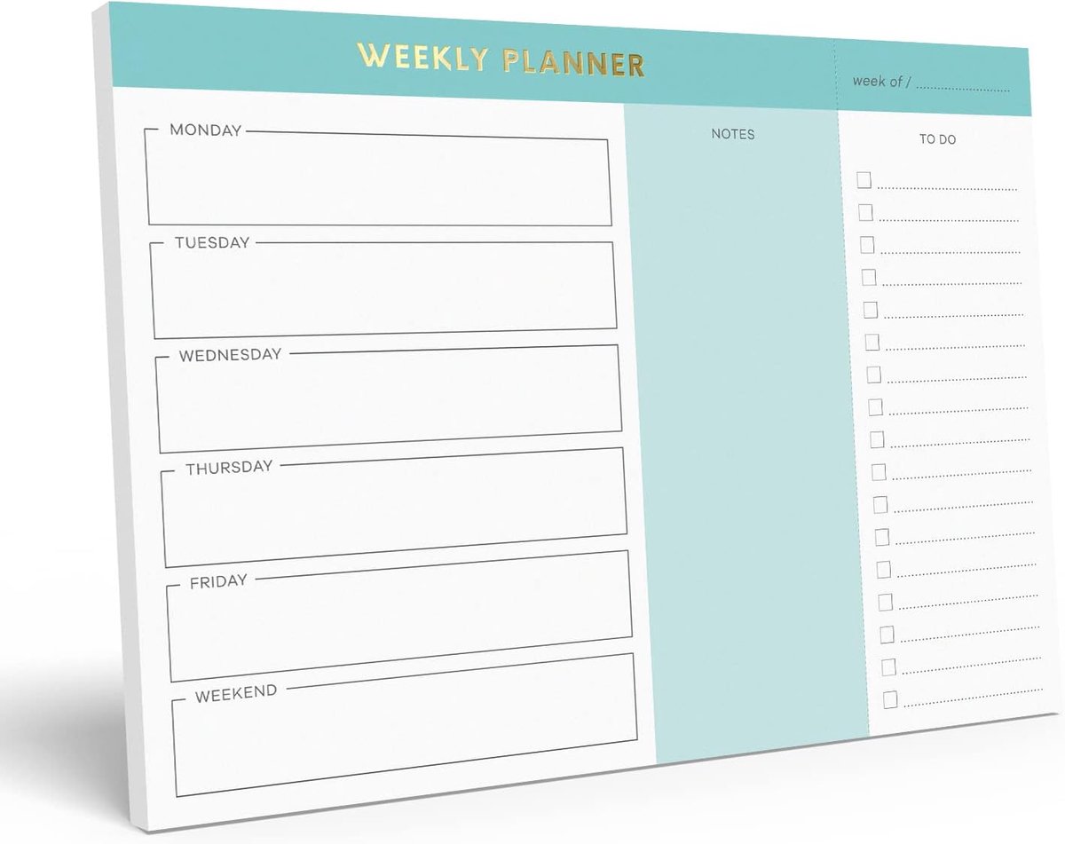 Weekplanner notitieblok 7x10" - Gouden folie - Dagelijkse journal squares - Organiseer je week - ShopVlot