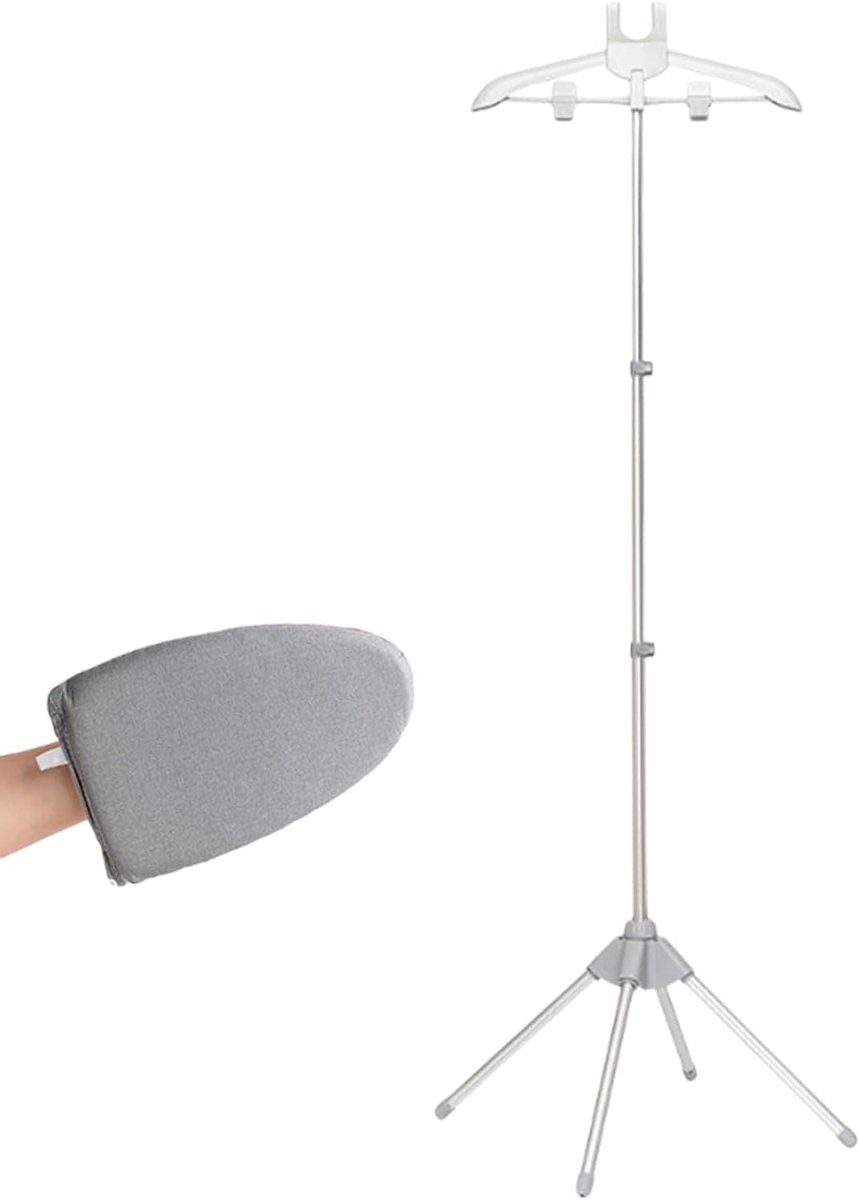 Strijkijzerstandaard - Kledingrek Stomer - Kleding Stomen - Opvouwbaar en Kantelbestendig - 160 cm Hoogte - Grijs
