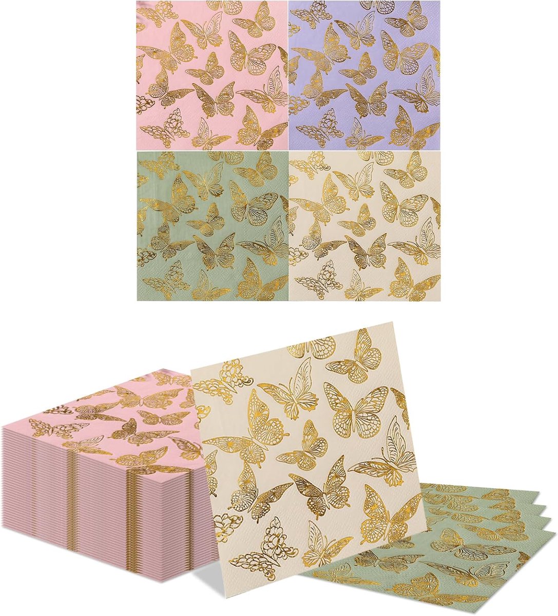 Papieren servetten 40 stuks - Pastel met goudfolie - Vlinder ontwerp - Perfect voor meisjes verjaardagen - ShopVlot