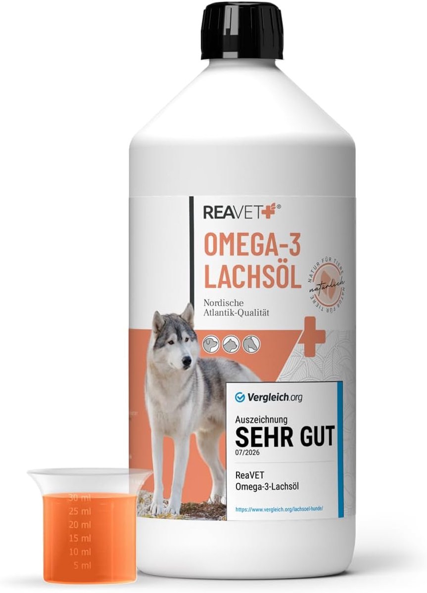Zalmolie voor honden 1 liter - Rijk aan Omega 3 & 6 - Ondersteunt huid en vacht - Vers gevuld in Duitsland - ShopVlot