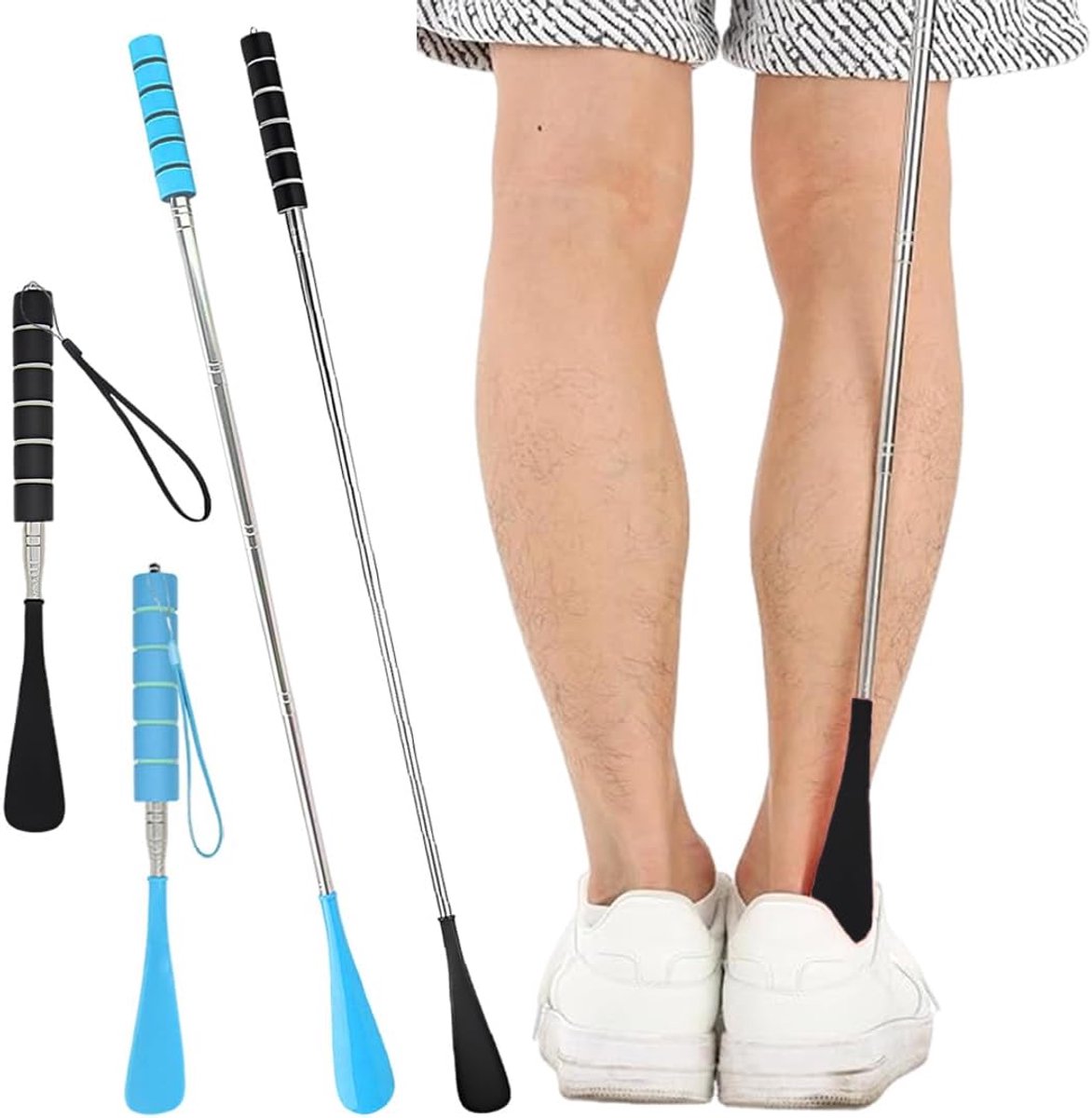 Schoenlepel lang 30-70 cm - telescopisch - RVS en kunststof - gemakkelijk aantrekken van schoenen - ShopVlot
