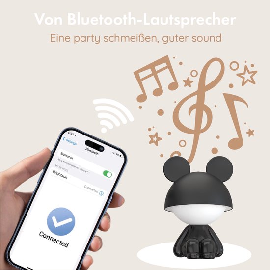 Luxus Nachtlamp Kinderkamer Mouse - Zwart - Nachtlampje baby - Voor kinderen - Slaapkamer - 7 kleuren licht - RGB - Bluetooth speaker - Draadloos - Oplaadbaar van Merkloos — afbeelding 5