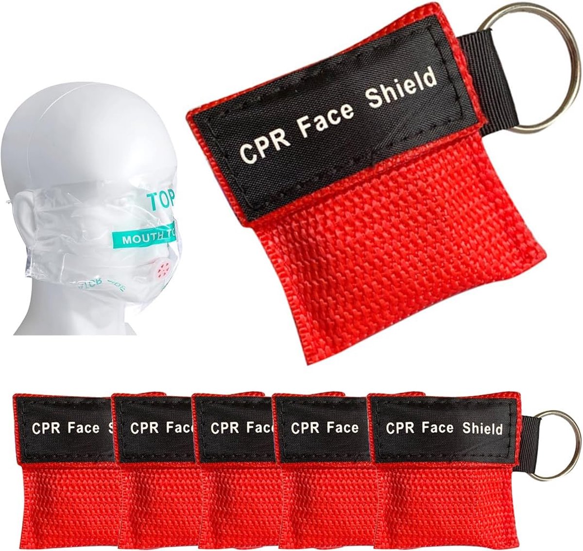 CPR masker met sleutelring - rood - mond-op-mond bescherming - veilig bij reanimatie - ShopVlot