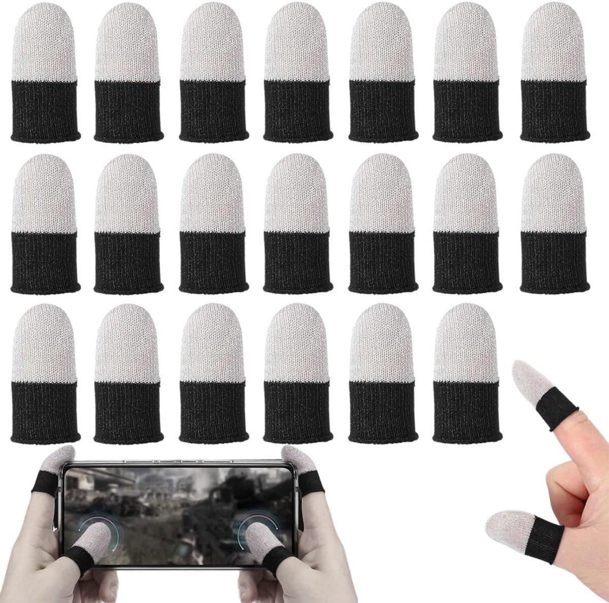 Vingerhoesjes 20 stuks - Ultra dun zwart/wit - Voor touchscreens - Verbeterde nauwkeurigheid voor games - ShopVlot