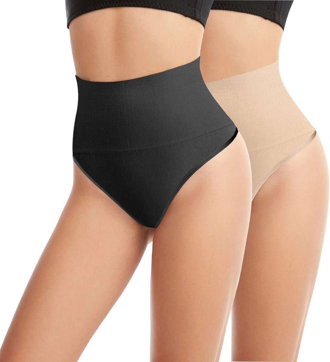 Dames naadloze thong S/M - zwart/beige - buikvormend - perfect voor een strakke look - ShopVlot