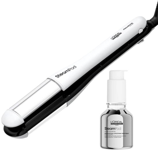 L'Oréal Professionnel Steampod stijltang met bijpassende SteamPod smoothing treatment flesje.