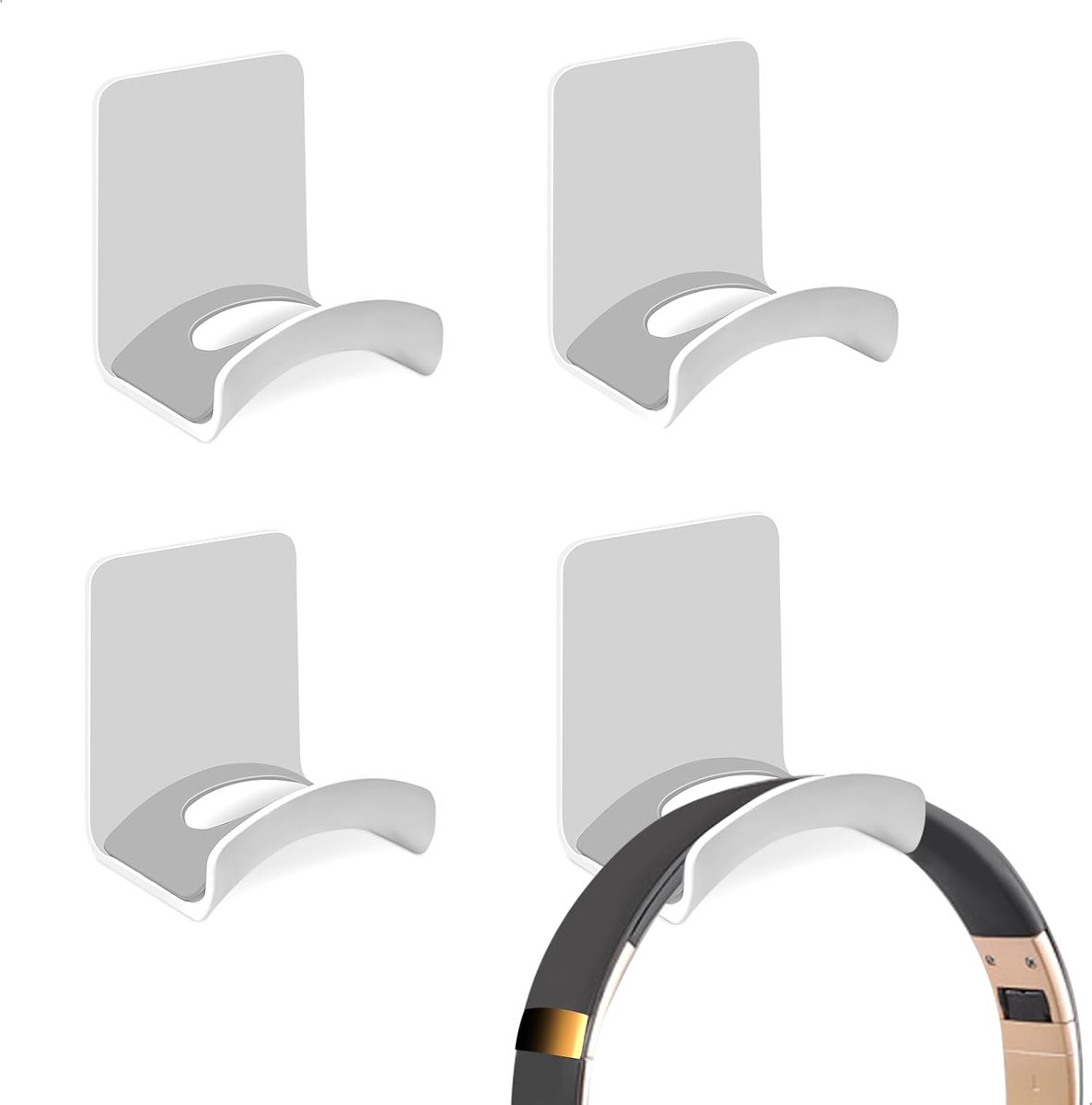 Hoofdtelefoonhouder 4 stuks - wandmontage met sterk plakband - universeel en zelfklevend - beschermt tegen krassen - ShopVlot