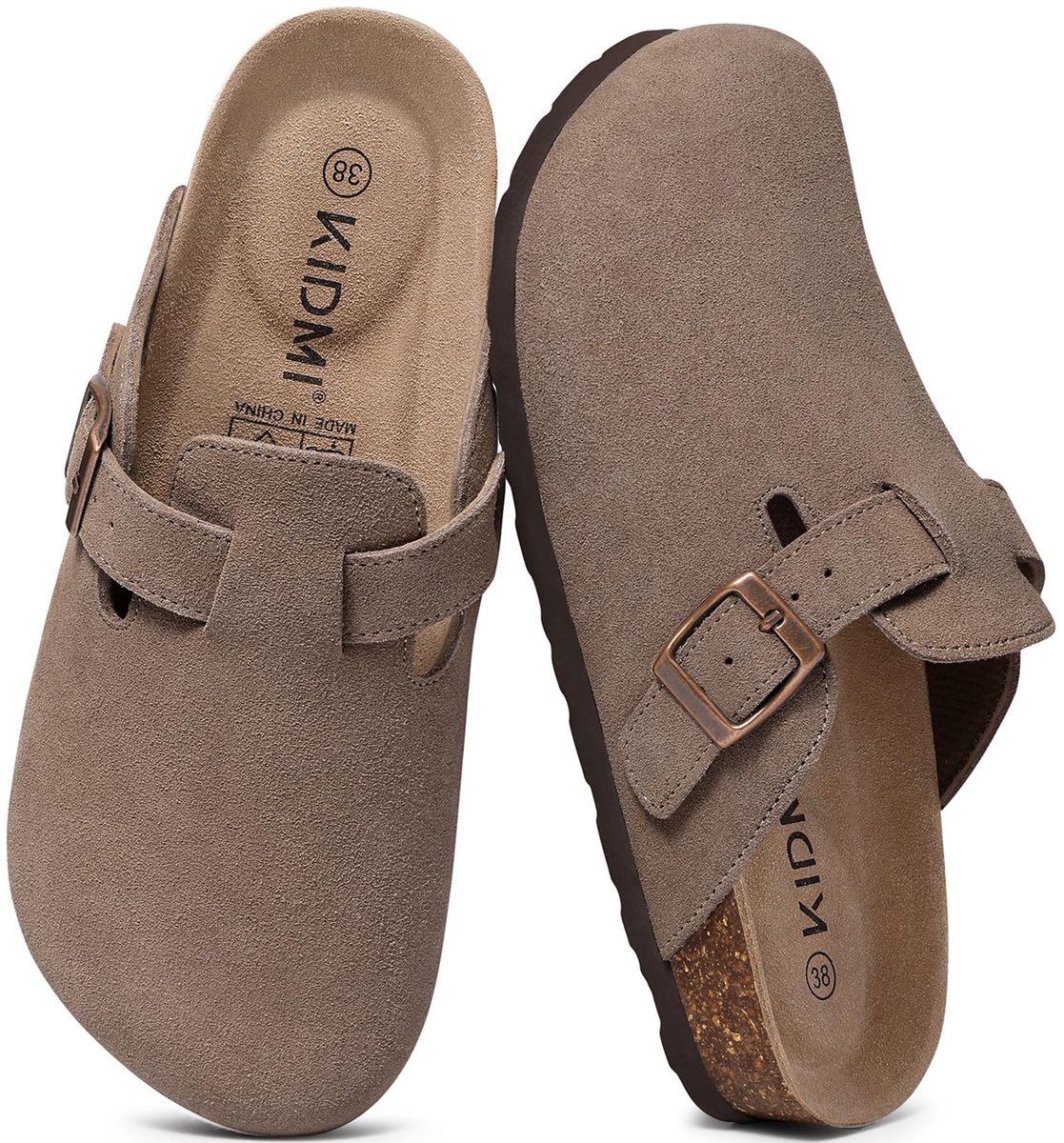 Unisex clogs – Koe suède – Comfort slippers – Houten clogs – Mocca kleur - 37- Geschikt voor een voetlengte van 23,2 cm