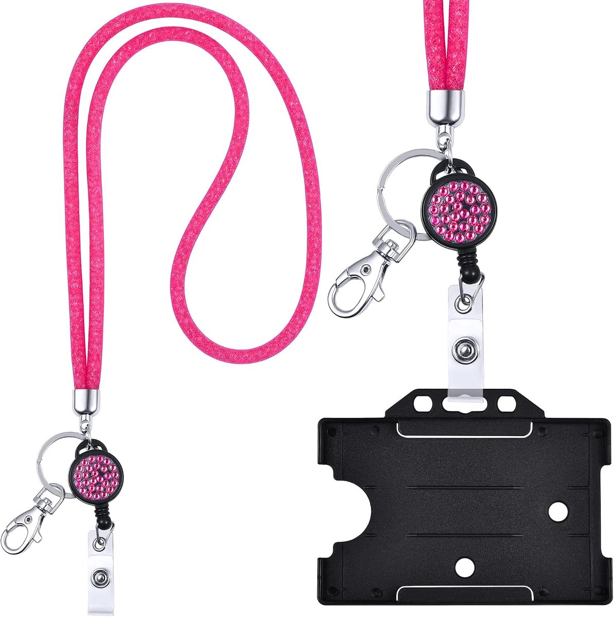 Lanyard met ID Kaart Jojo - Roze Glitter - ID Kaarthouder Zwart - Perfect voor elke gelegenheid - ShopVlot