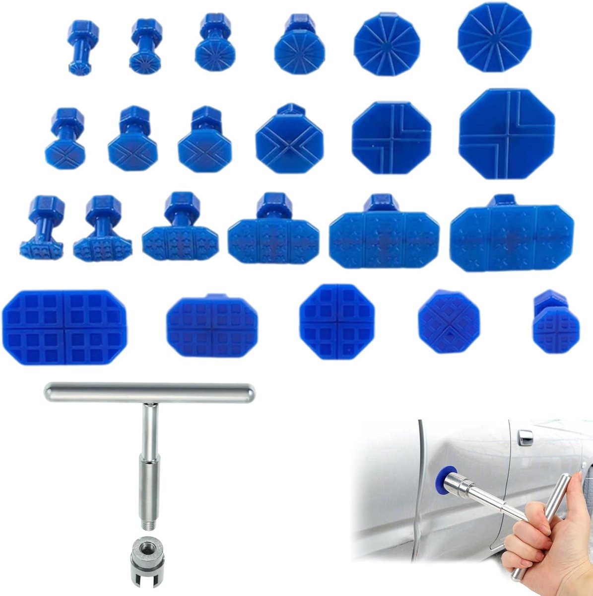 Denting Repair Kit - T-vormige trekker - Afneembare lijm tabs - Voor auto en metaal - ShopVlot