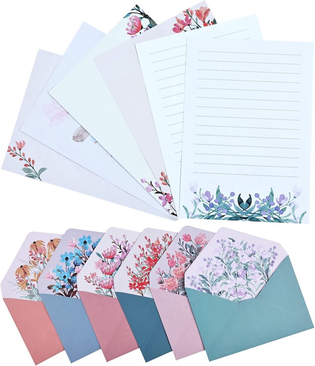 Schrijfpapier set 24 stuks - bloemen ontwerp - met 12 enveloppen - perfect voor uitnodigingen - ShopVlot