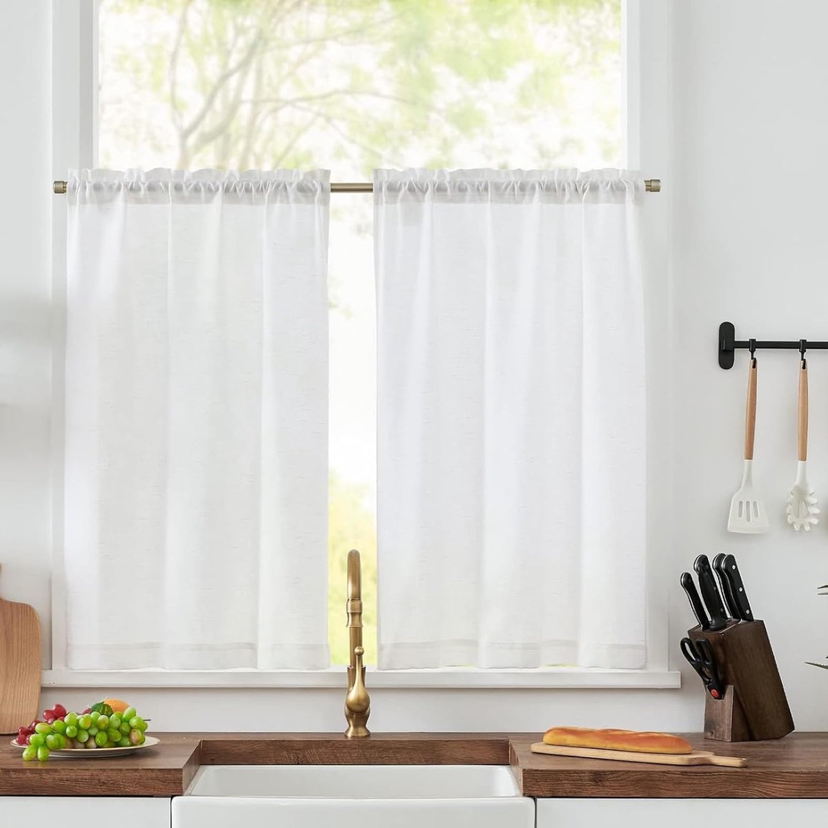 Bistro gordijnset 65 x 60 cm - witte semi-transparante vitrage - laat lucht binnen - ideaal voor keuken - ShopVlot