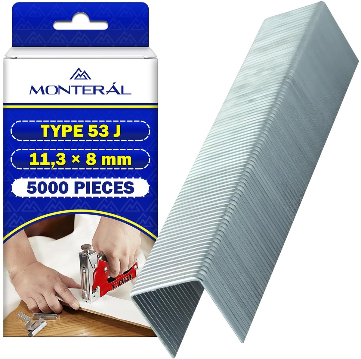 Staples type 53 J 11,3 x 8 mm - 5000 stuks - geschikt voor decoratieve bekleding - beschadigt materialen niet - ShopVlot