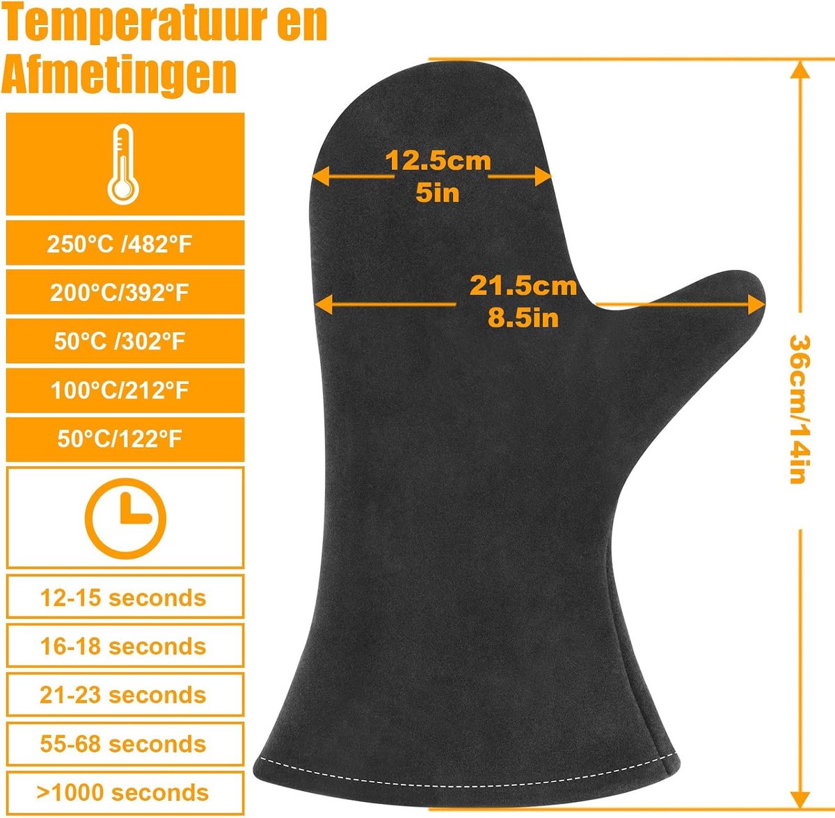 Handschoenen voor open haard - zwart leer - hitte- en brandbescherming - ideaal voor barbecues - ShopVlot