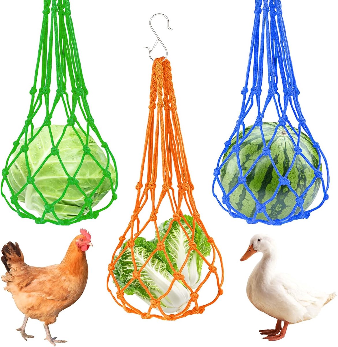 Kippen Voer Net - 3 Stuks - Groente en Fruit Hangend - Ideaal voor Kippen en Eenden - ShopVlot