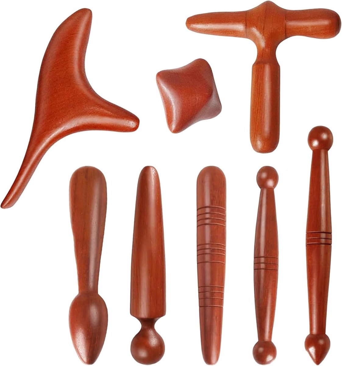 Houten triggerpoint massager - set van 8 - ergonomisch ontwerp - pijnverlichting voor lichaam - ShopVlot