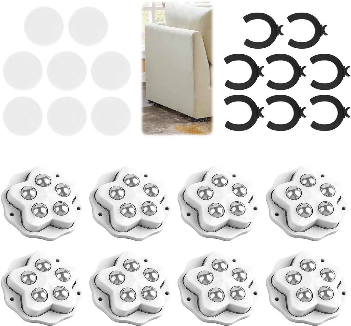Ballwielen 8 stuks - Zware belasting - Zelfklevend - Beweeg meubels moeiteloos - ShopVlot