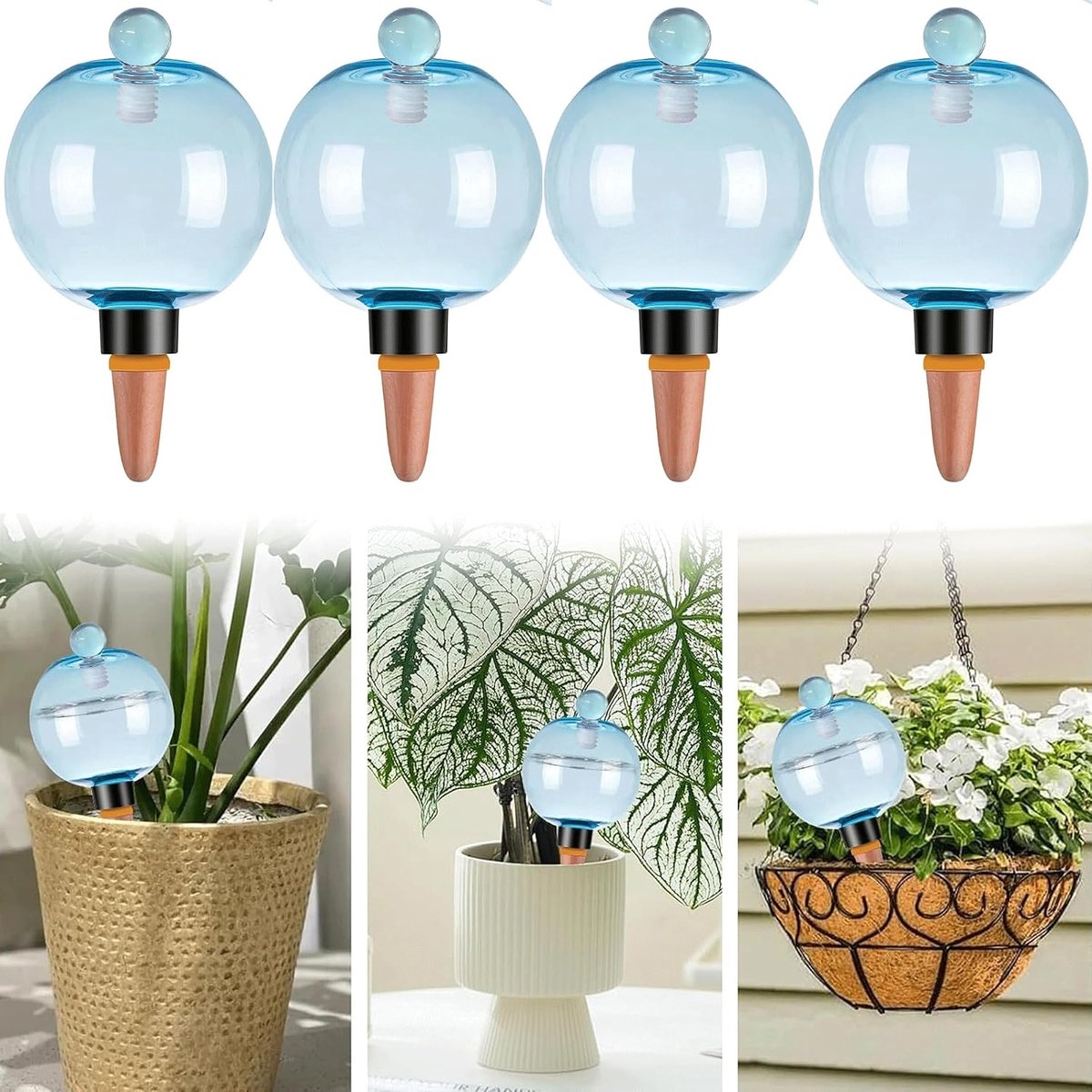 Watergeefbollen 500ml - Blauw - Met deksel - Ideaal voor drukke plantenliefhebbers - ShopVlot