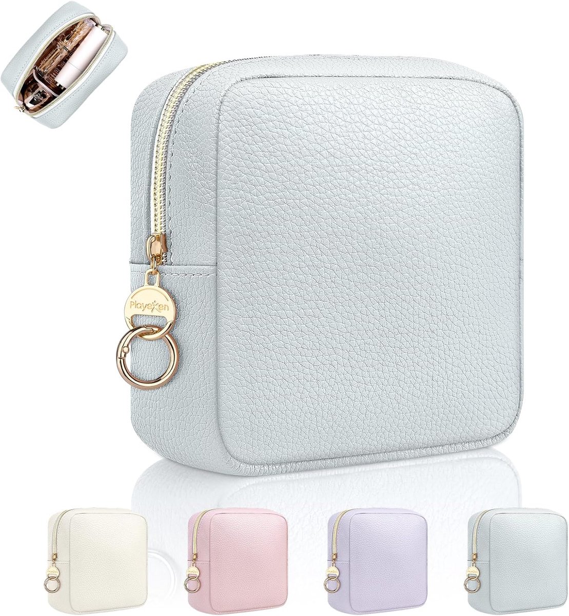 Cosmetic Bag Dames Klein - PU Leer - Lyche Blauw - Perfect voor Reizen - ShopVlot