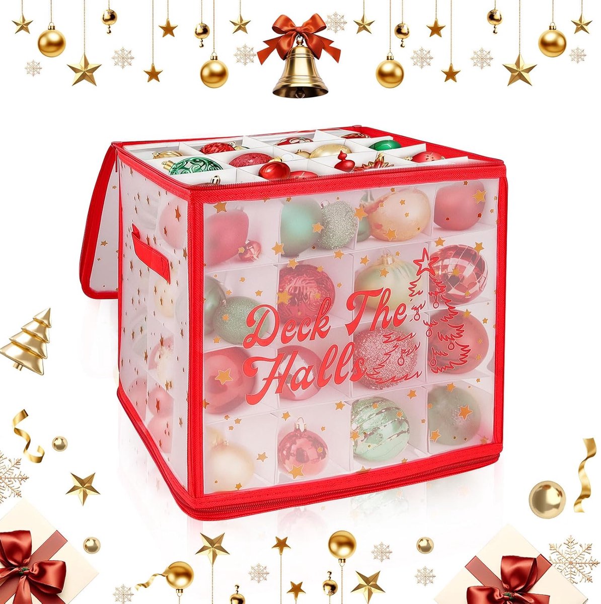 Kerstbal opbergdoos 64 vakken - transparant PVC - opvouwbaar - beschermt fragiele versieringen - ShopVlot